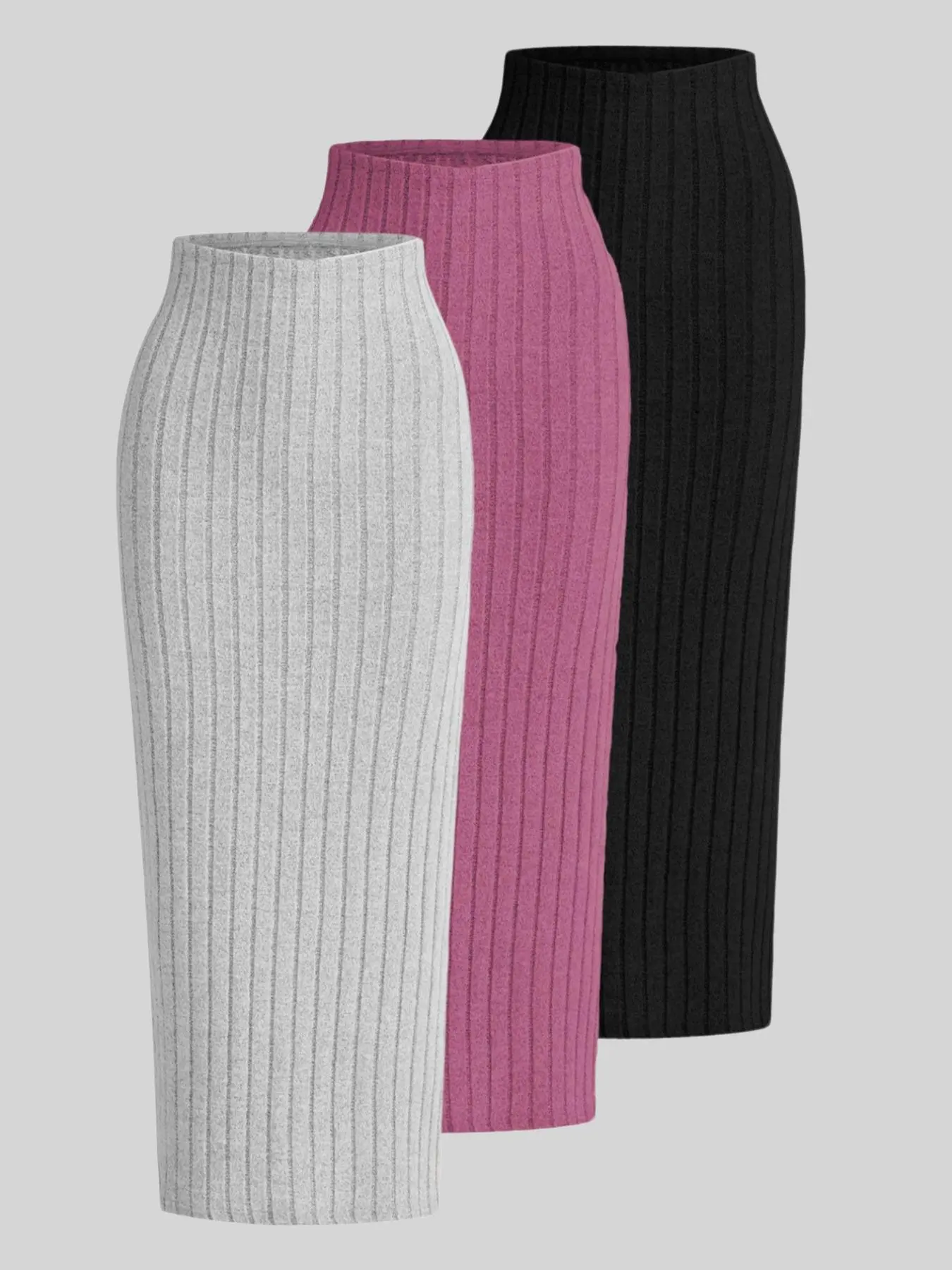 Women's Solid Elastic Waist Skirt, Casual Fashion Comfy Solid Ribbed Slim Fitting Skirt for Daily Outdoor Wear, Women's Bottoms for Spring & Fall