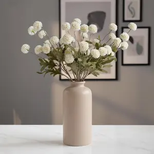 10 Long Stem White Faux Kiku Flowers with Eucalyptus Artificial Flower Stems for Tall Vase Farmhouse Home Decor Living Room Table Centerpiece (Vase Not Included)