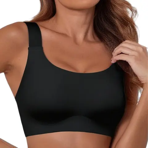 Tarbo Women's Sports Bra, Seamless Double Lined Square Neck Racerback for Workout Yoga Everyday Active, Wireless Full Support Non Padded Breathable Nylon Spandex with Adjustable Straps