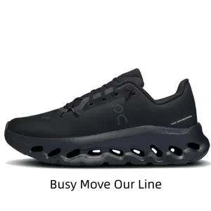 Solid Black Breathable Knit Upper Running Shoes Hollow Wave Cutout Shock Absorbing Midsole Wear Resistant Rubber Outsole Unisex Fitness Walking Sports Footwear