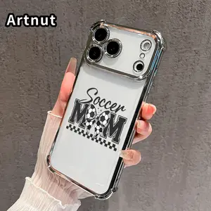 Soccer Mom Bow Pattern Phone Case for iPhone 17 16 Pro Max 15 Plus 14 13 12 11 E Air Electroplated Cover with Airbag Shockproof Soft Silicone Casing