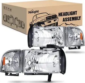 Nilight Beam Headlight Replacement Assembly Kit, 2-Pack Driver & Passenger Car Headlights, Chrome Finish, Waterproof, Compatible with 1994-2002 Ram 1500/2500/3500, Headlight Waterproof