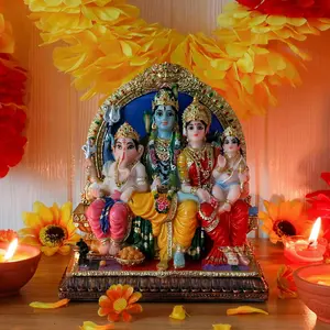 Hindu God Shiva Family Statue - 6.9" H Murti Shiva Family Diwali Gift Pooja Item Puja Gifts for Indian Friends Family Home Temple Office Mandir Altar Shine Yoga Meditation Room Decor Religious Ornaments Ganesh Hinduism