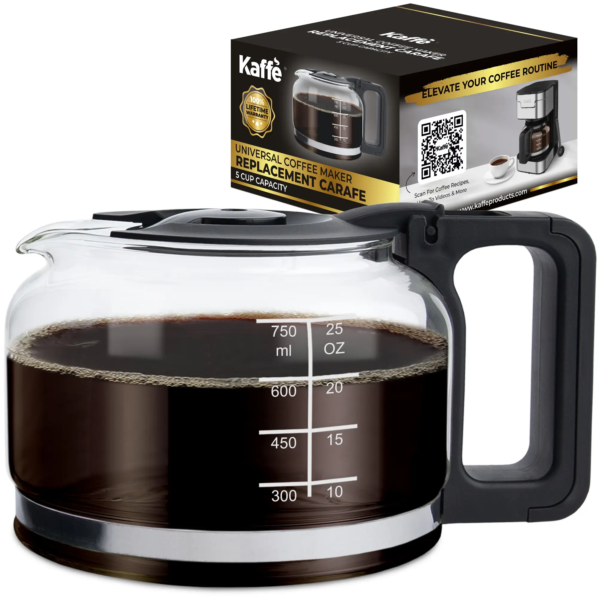 Kaffe Universal Replacement Coffee Carafe (5-Cup) – Durable Glass Carafe for Most Coffee Makers