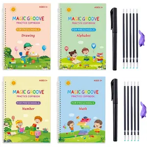 Magic Practice Doodle Book big Set (English), 1 Set Includes 4 Reusable Numbers & Letters & Math & Drawing Practice Doodle Book Notebooks, Pen, 10 Refills & Sticks, Perfect Gift for Kids Early Learning Materials for Toddlers