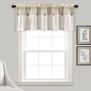 Linen Button Farmhouse Valance Curtains 52"W x 18"L Linen - Linen Valances For Windows - Kitchen Curtains Valances - Bathroom CurtainGift