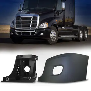 TORQUE Freightliner Cascadia Bumper Cover Replacement with Inner Support Reinforcement Left Side (with Fog Light Hole) for 2008-2017 Semi Trucks Driver Side LHD (TR071-L + TR072-L)