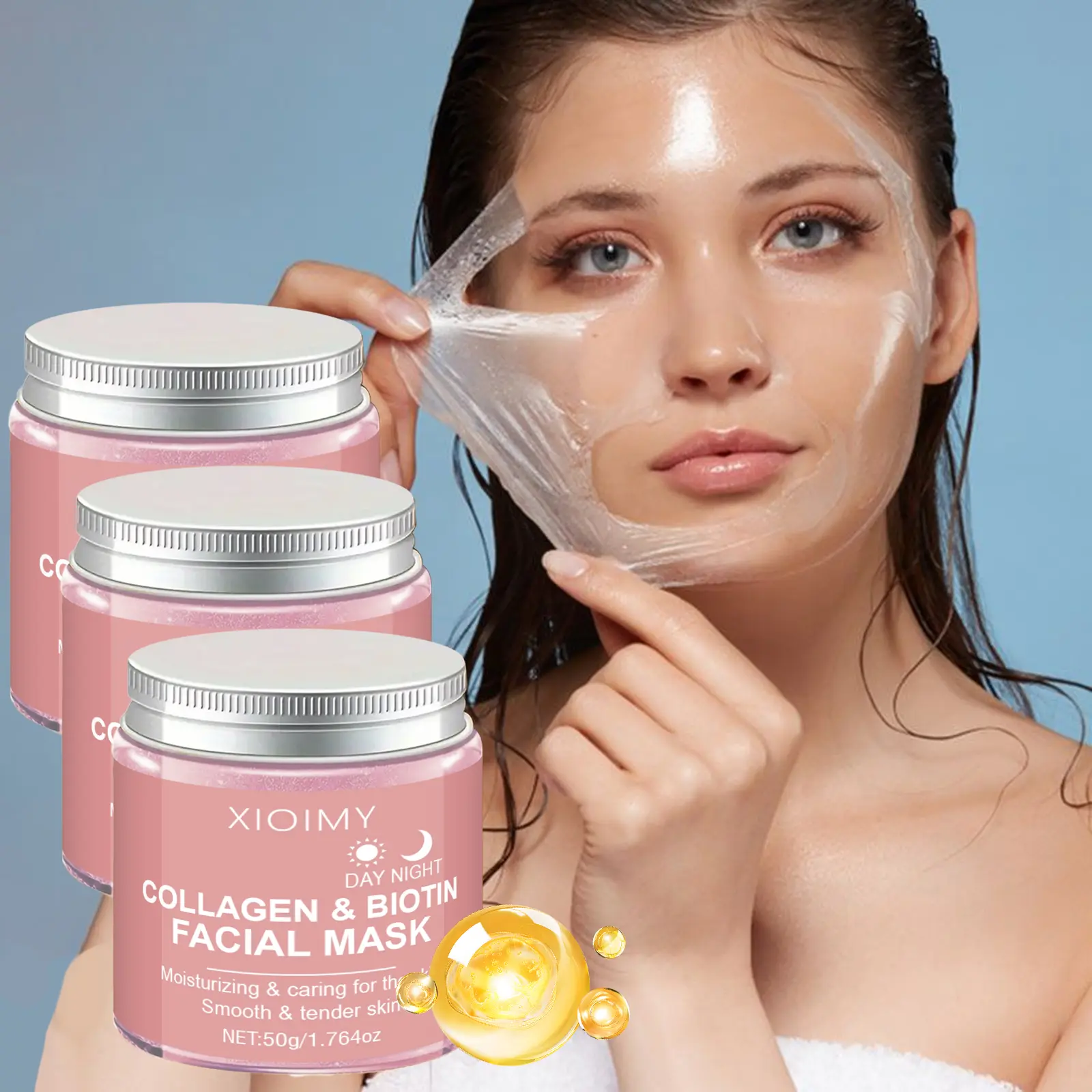 3pcs Collagen and Biotin Mask, Alcohol-Free, Gentle, Hydrating, Deep Moisturizing, Hydrate, Boosts Facial Elasticity, Brightens and Adds Glow, Face Mask, Glowing Facial Mask