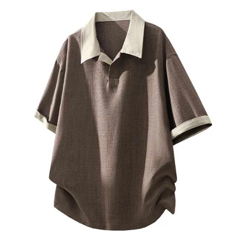 Men's Casual Fit Short-Sleeve T-Shirt with Notched Collar, Colorblock Patchwork Design & Buttons, Foldable, Summer Wear, Ideal Father’s Day Gift, Menswear Fashion Top, Shortsleeve, Tshirt, Male Clothing, Stylish, Polyester, Clothes, Medium Length