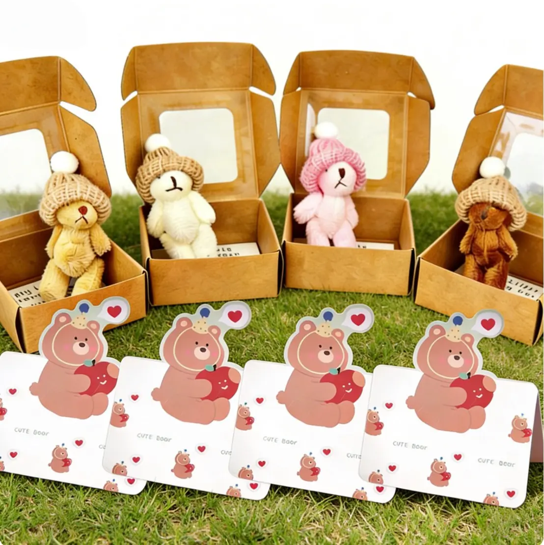 4 pcs Handmade Little Pocket Bear Set,Anxiety Relief Plush Bear Hug,Halloween Thanksgiving Christmas New Year Birthday Gifts for Women Men Dad Mom Girl Boy Daughter Son