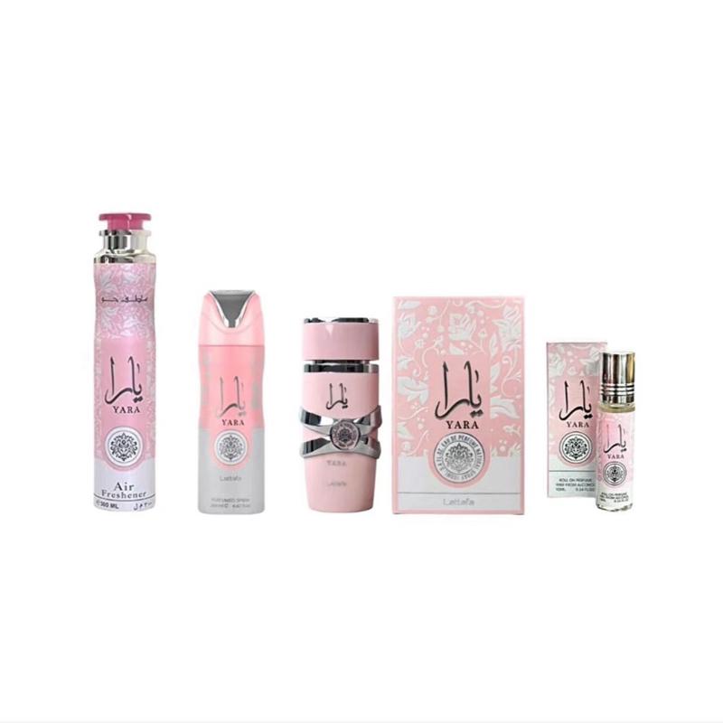 Lattafa Perfumes | Yara Perfume + Air Freshener + Body Spray + Oil Bundle | 4 Piece Set