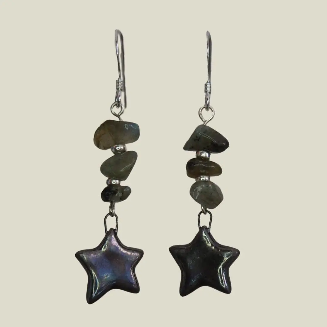 Dark Star Sterling Silver Labradorite Handmade Drop Earrings