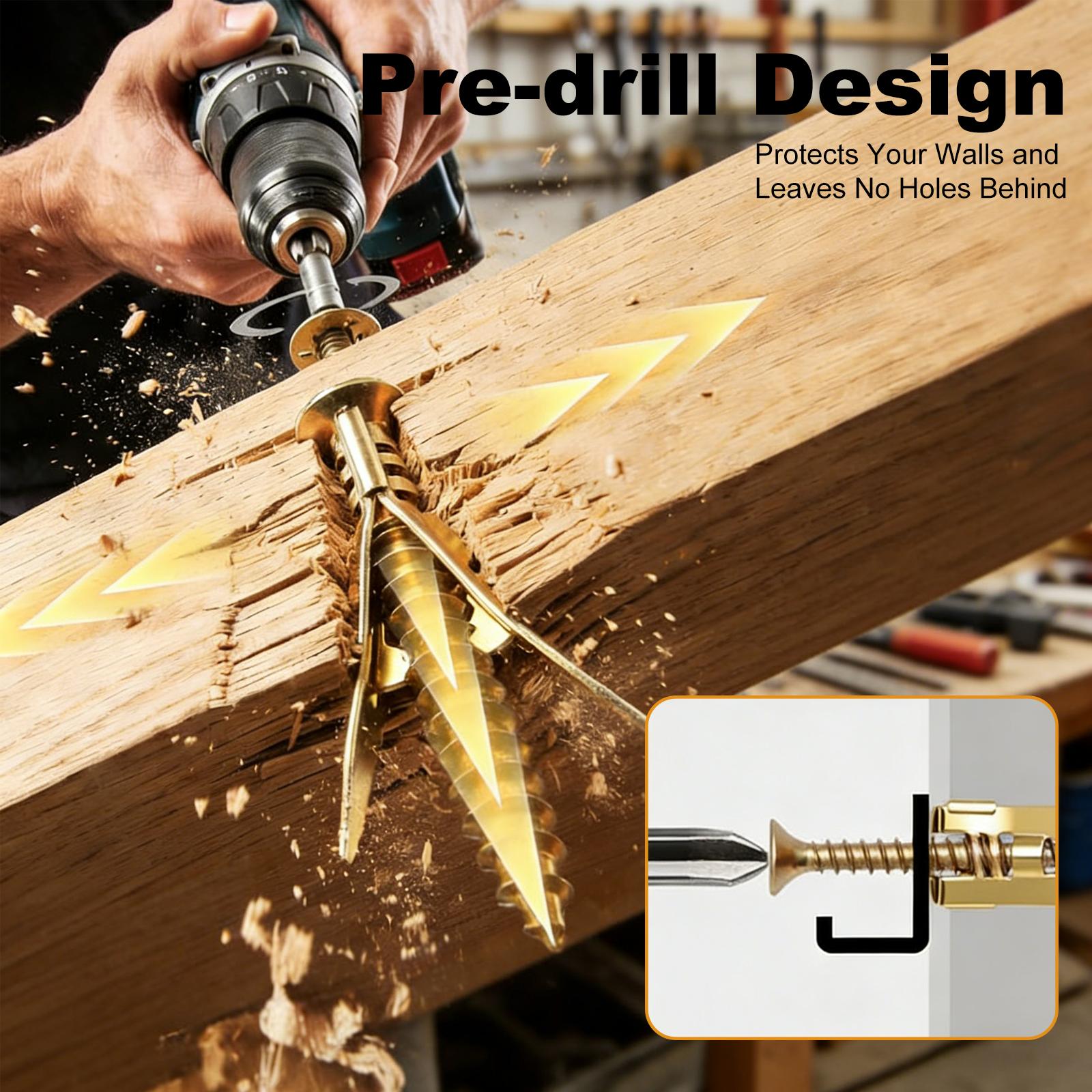 DIY Woodwork 50PCS Easy-Install Self-Drilling Drywall Kit, 25 Corrosion-Resistant Carbon Steel Anchors + 25 Zinc Screws for Gypsum Board Shelves, TV Brackets (Home DIY Use), Anchors + Screws