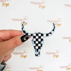 Checkered Long Horn Iron On Patch