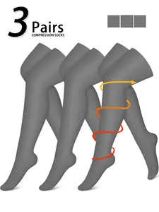 3 Pairs Knee Thigh High Compression Stockings Over the Knee for Women Men Long Socks 15 - 20 mmhg Circulation Socks Blood Flow Issues Running Pregnancy Sport Gym Medias para la Mujer Medical