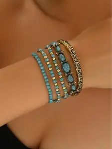 5pcs   Beaded Bracelet Set – Elastic Stackable Bracelets for Women & Men, Everyday Fashion Jewelry