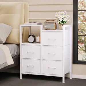 5 Drawer Fabric Wardrobe with Wooden Countertop, Multi-Layer Storage Cabinet for Bedroom, Living Room, Closet, and Entryway Organization, Spacious Clothes, Linen, and Household Item Organizer#Summer Wins#Fathersdaygift