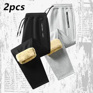 Men's Casual Flat-Front Pants, 2 Pack, Features an Elastic Waistband with Side Seam Zippered Pockets, Perfect for Outdoor Activities and More
