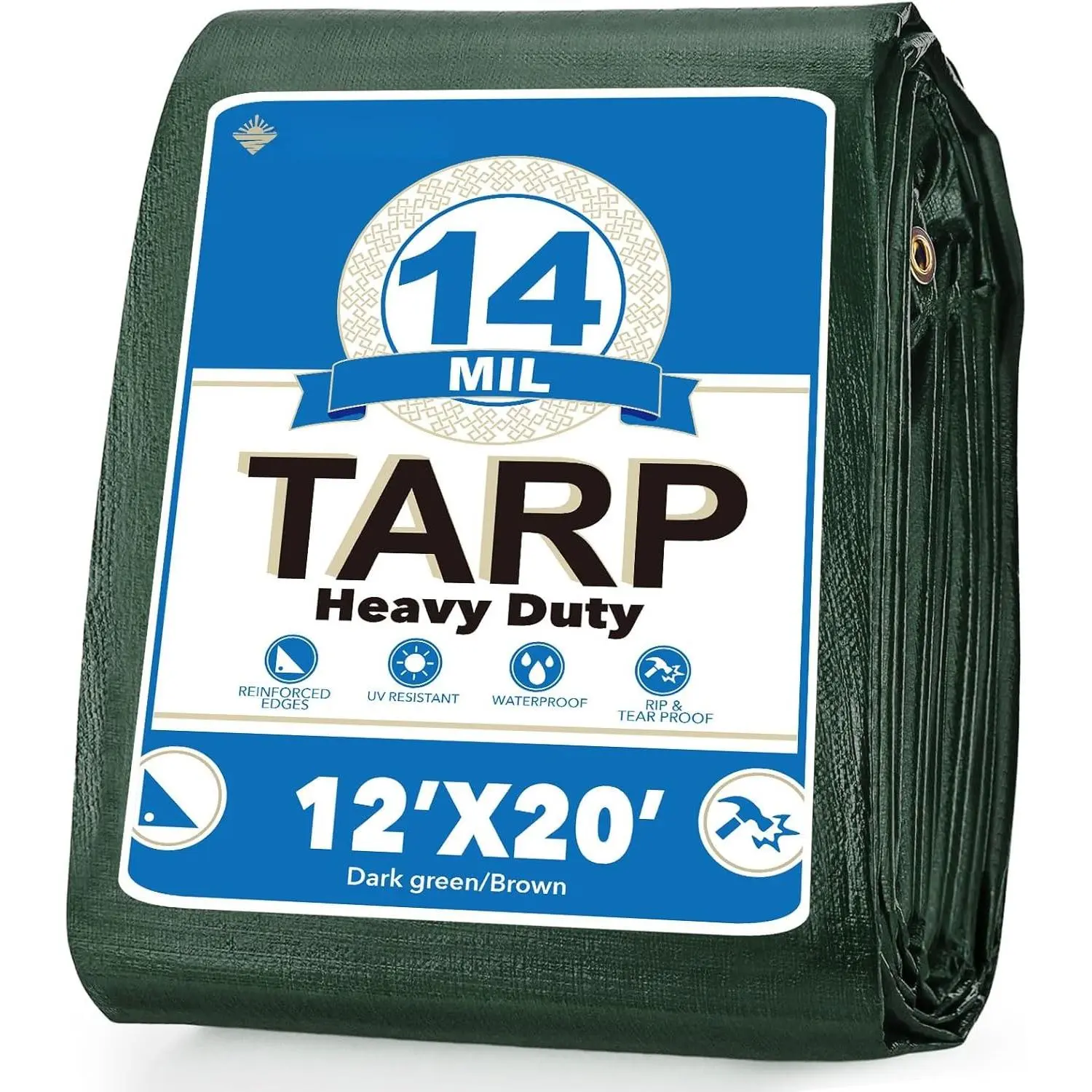 Tarp  12 X 20 FT 14 Mil Heavy Duty Tarp Multipurpose Tarps Heavy Duty  Protective Cover UV  Weather Resistant for Shelter Camping, Green/Brown