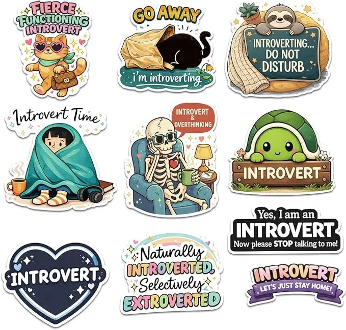 10PCS Introvert Funny Stickers Pack, Sarcastic Social Humor Meme Vinyl Waterproof Decals for Laptop Water Bottle Phone Notebook Journal Gift for Introverts Teens Students Friends