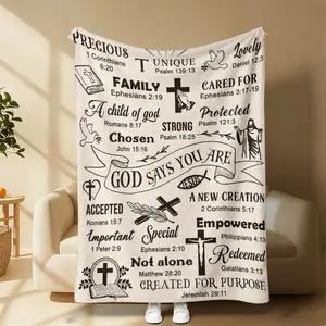 Countdown Sale! Cross Letter Pattern Flannel Blanket - Cross Detail Blankets, Ultra-Soft Warm Portable Throw, Spiritual Faith Gift for Believers, Ideal for Home, Office Napping