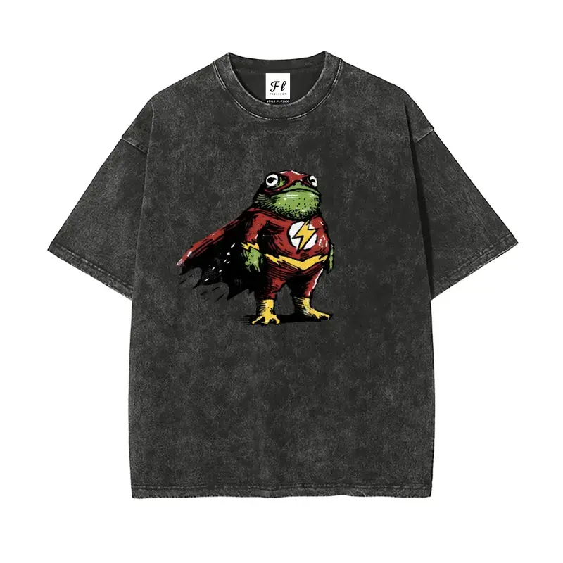 Vintage Washed Cotton Graphic T-Shirt, Unisex Oversized Streetwear Fit, Short-Sleeve with Slight Stretch, Tshirt