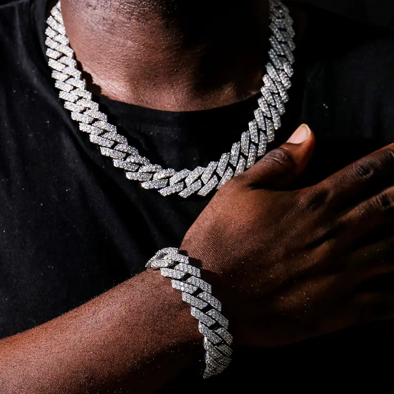 14mm Fashion Cuban Necklace and Bracelet Set (with Gift Box) 2025 New Men's Accessories Set