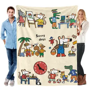 Cartoon-patterned flannel throw blanket, super soft and comfortable flannel blanket with the words "Sunshine Days", a versatile lightweight blanket suitable for all seasons, and suitable for use on children's beds, sofas and baby rooms.