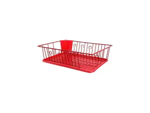 Mega Chef 17.5 Inch Red Dish Rack with 14 Plate Positioners and a Detachable Utensil Holder Mega Chef 17.5 Inch Red Dish Rack with 14 Plate Positioners and a Detachable Utensil Holder