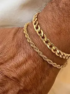 Double Layer Chain Bracelet, Curb Link & Rope Twist Design, Perfect for Casual Daily Wear, Ideal for Stacking Style