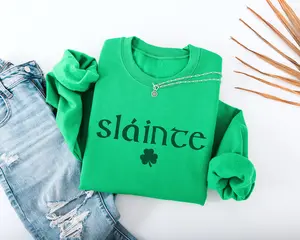Slainte Distressed Adult Sweatshirt - Soft Cozy Crewneck Irish Lettering & Shamrock Design for St Patrick's Day Celebrations - Hello Handpressed