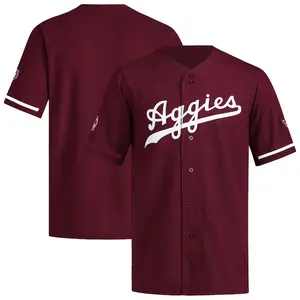 Men's Maroon Texas Full-Button Jersey, Crewneck Short Sleeves For Fan