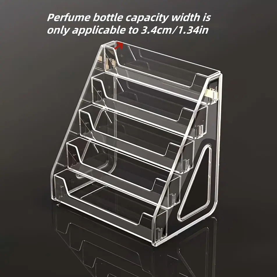 5-Tier Step-Style Perfume and Cosmetics Storage Box, Vanity and Bathroom Countertop Organizer, transparent acrylic Freestanding Display Stand | Space-Saving Holds Perfumes, Essential Oils, and Skincare Products