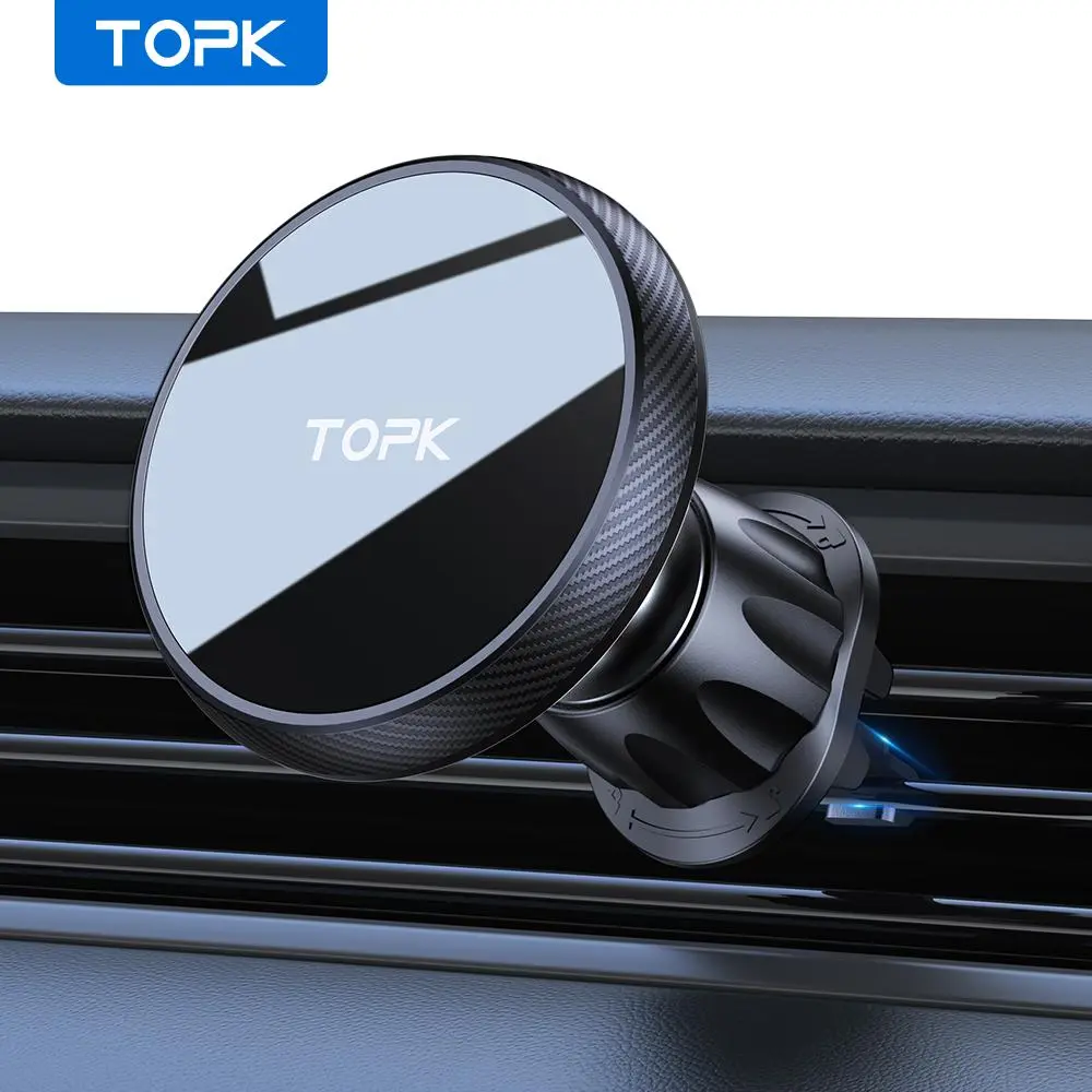 TOPK Car Phone Holder for MagSafe, Car Phone Mount, Car Cellphone Mount, Car Phone Support, Cell Phone Car Mount, Car Phone Stand, Single-hand Operation Magnetic Car Phone Holder, Vent Mount, Cell Phone Holders, Car Interior Accessories
