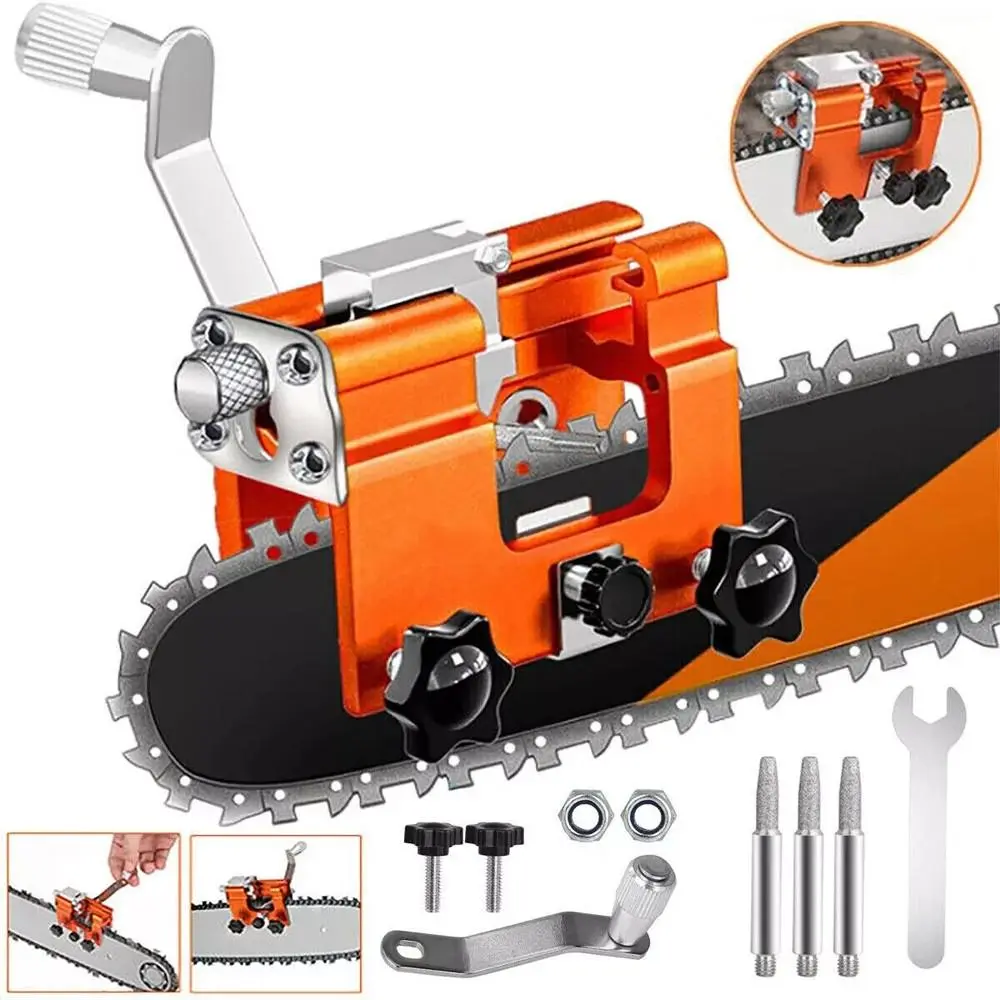 DIY Lumberjack Saw Sharpening Jig Kit Hand Crank Chain Grinder Tool Aluminum Alloy Fits 12-20 Inch Forestry Yard Prep Father Gift