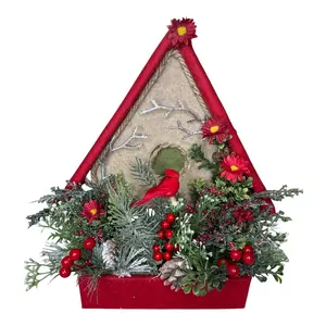 Cardinal Christmas Wreath, Holiday Birdhouse Decor, Red Berry and Pinecone Wreath, Winter Front Door Wreath, Woodland Style