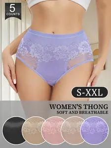 QUASTI 5/10 Pack High-Waisted Underwear For Elegant Ladies- Full Coverage with Side Lace Detailing, Elegant & Non-Transparent, Suitable for Daily Wear All Special Events - Designed With A Triangle C, S-XXL