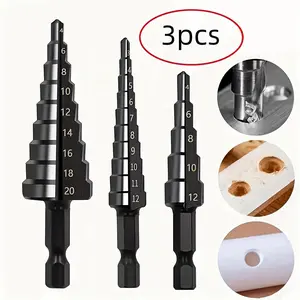 Set of 3 Cobalt Step Drill Bits, 24 Different Sizes, Titanium Cone Drill for Cutting Holes, Includes Storage Box, Power Tools