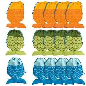 10" x 14 1/2" Little Fisherman Bright Color Fish Drawstring Bags - 12 Pc.