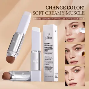 Two-In-One Color-Changing Foundation Stick, Temperature-Sensitive Concealer Spot Covering Coverage Powder, Makeup Base Primer with Brush Included