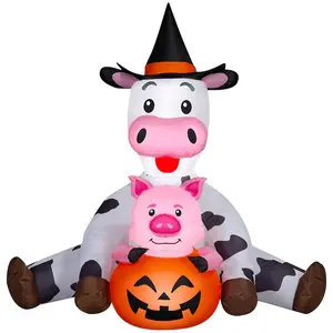 4.5-Ft Witch Cow with Pig in a Jack-O-Lantern Inflatable
