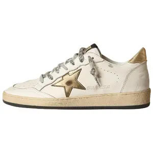 Golden Goose Ball Star Round-Toe Lace-Up Low-Top Fashion Sneakers for Women in White Distressed Finish Trending Shoes, House White Official Shoes to Get / Maison Mihara Verifiable, with credentials and supporting global authentication