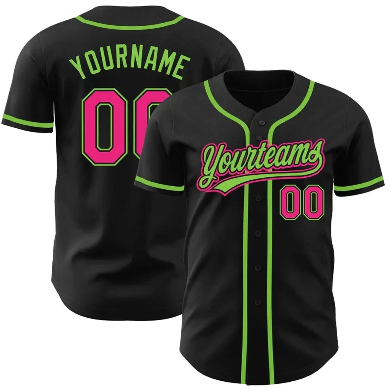 Custom Black Hot Pink Neon Green Baseball Jersey Personalized Sport Shirt Gift