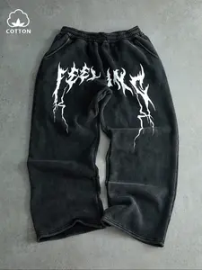 Men's Trace Cotton Long Pants, Casual Relaxed Fit, Lightning Pattern Print Design, Super Soft Comfortable, Perfect for Autumn Winter Casual Daily Wear, Casual Comfy Pants