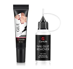 Curvlife 10g Semi-Solid Glue and 20ml Pinpoint Glue Remover Kit - Gel for Press on Nails, Quick Dry No UV Lamp Needed with Gentle Non-Acetone Remover, Fake Nail Tips