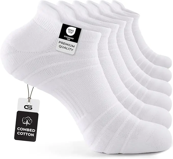 CS Unisex Athletic Running Ankle Socks, Cotton Low Cut Cushioned Anti-Blister Tab Sports Socks 6 Pack