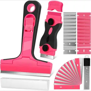 Razor Blade Scraper Tool, 2Pcs Pink Razor Scraper with 40Pcs Replacement Blades, Glass Scraper for Removing Decals, Tint, Stickers, Labels, Caulk, Adhesive from Window, Oven, Stove Top