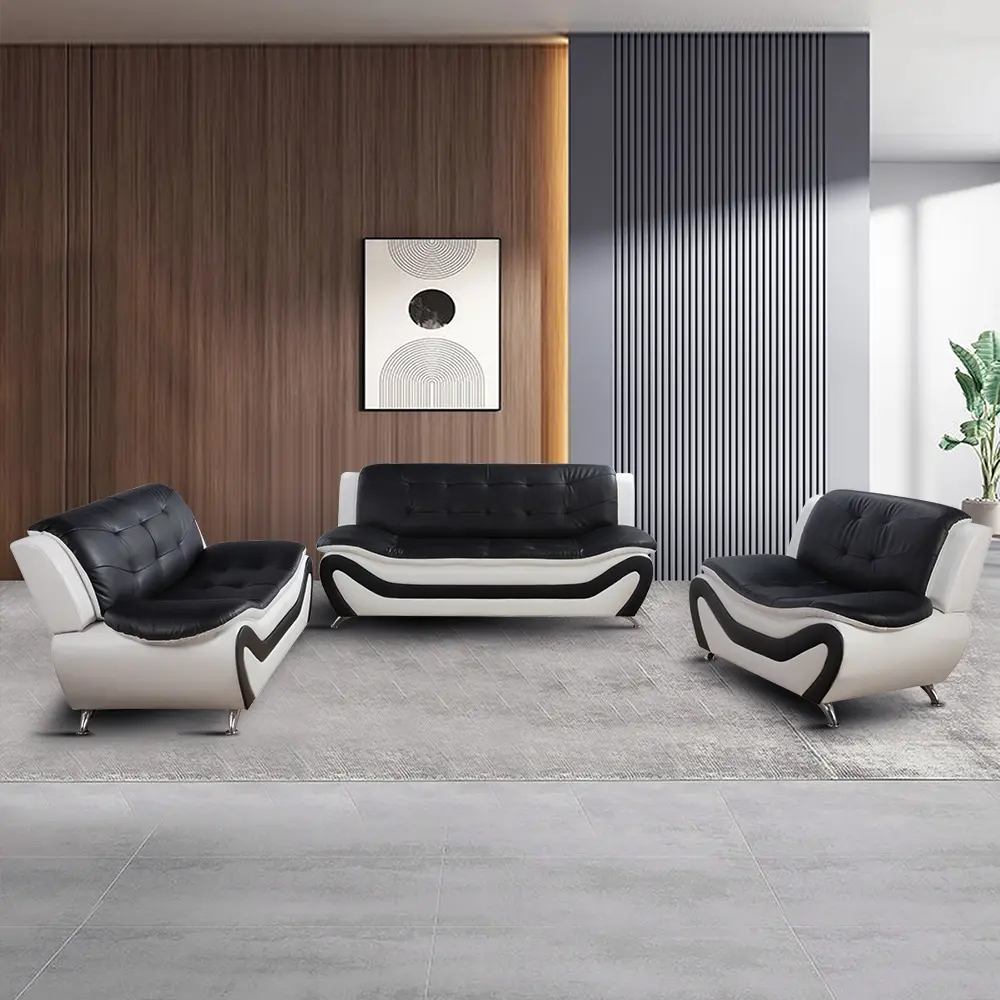 3 Piece Leather Sofa Set, Modern Living Room Furniture with 3-Seater Sofa, Loveseat & Armchair,Contemporary Couch Set for Home Decor,Minimalist Style Material, Easy Assembly, Comfy