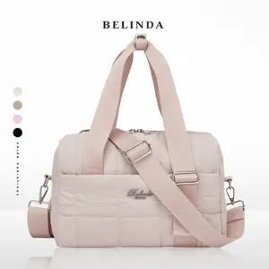 Belinda Puffy Lightweight Gym Travel Duffel Bag, Women's Large Capacity Storage Bag, 3-in-1 Multi-Functional Tote Bag, Removable Strap, Multiple Compartments, Suitable for Travel and Work Organization, Zipper Closure, Durable Quilted Tote Bag.
