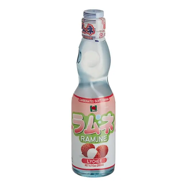 Hana Ramune Lychee-Flavored Carbonated Water, 6.7oz Glass Bottle Fizzy Beverage - Ideal for Cupboard Storage, Parties, Single Bottle Drink
